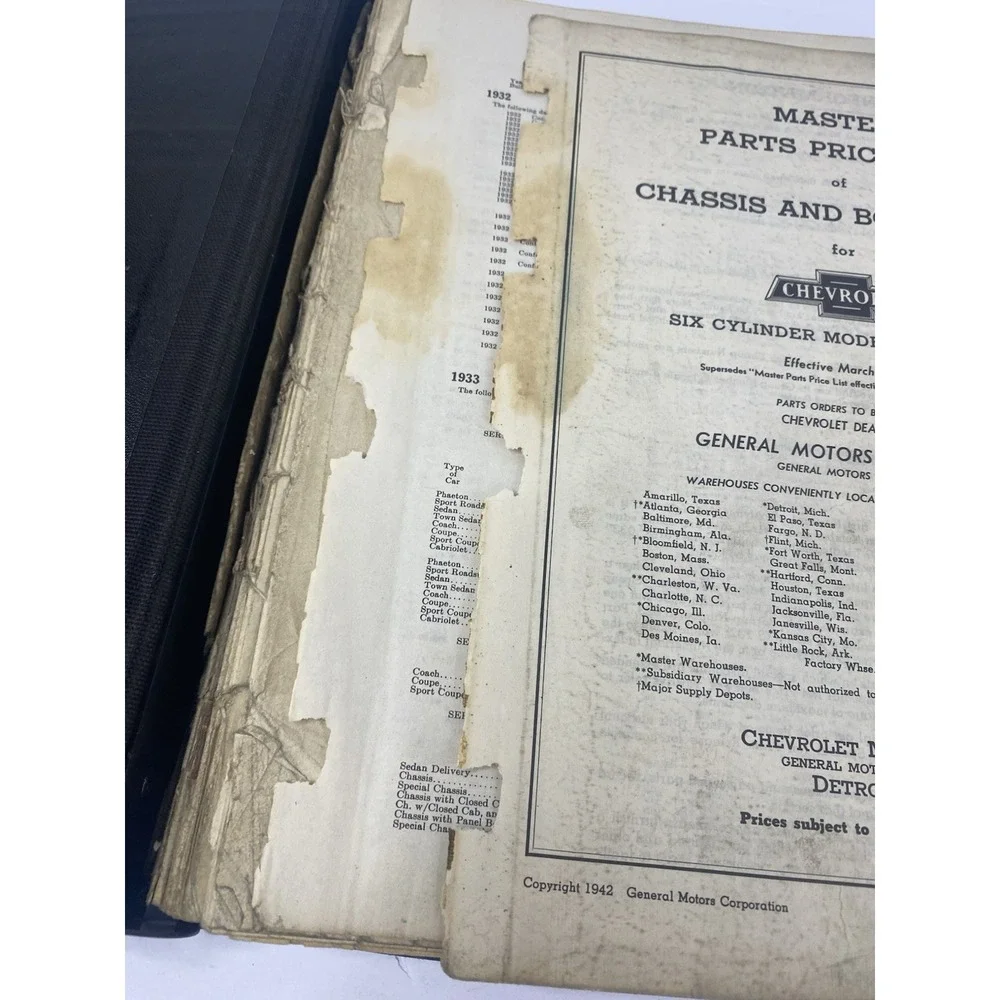 1929-1942 Chevrolet Master Parts Catalog Accessory GM Book Hard Back Binder READ